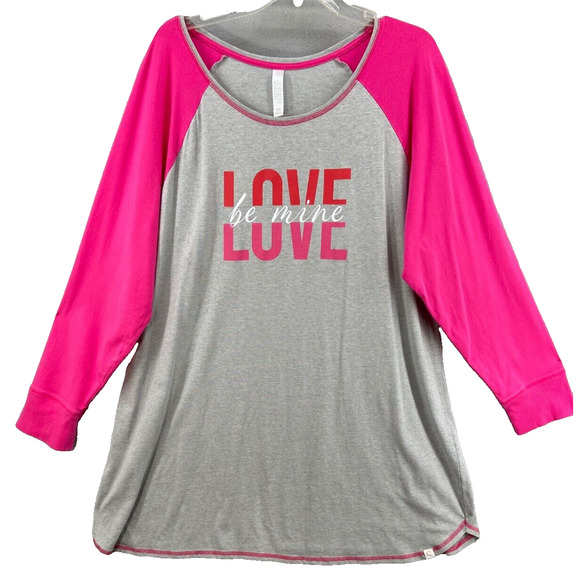 Cacique Other - Sleep by Cacique Sleepshirt Women’s 18‎ 20 Gray Pink Long Sleeve LOVE Be Mine